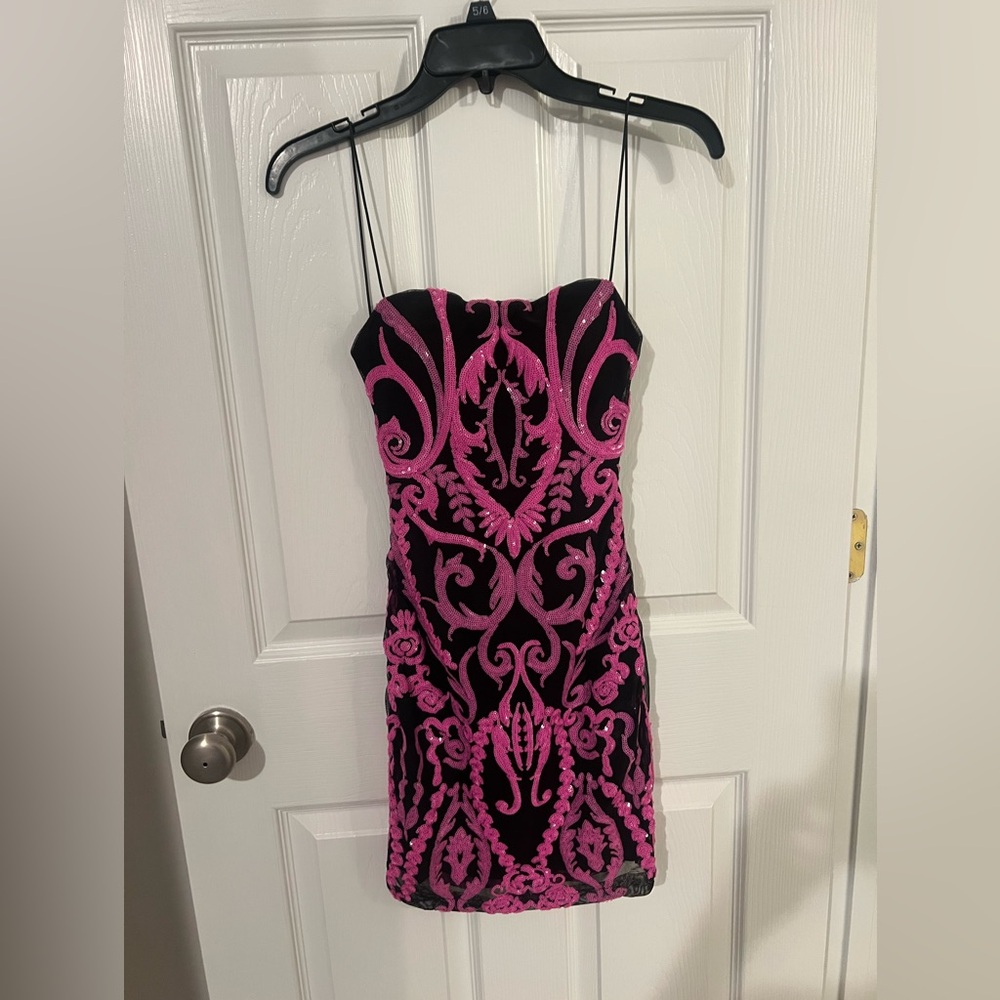 Elegant Pink and Black Strapless Dress